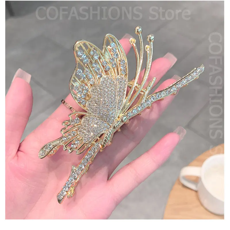 Korean Women Hair Claw Gold Butterfly Grab Clip Large Elegant Luxury Vintage Diamond Pearl Hair Clip 2022 Hair Accessories images - 6