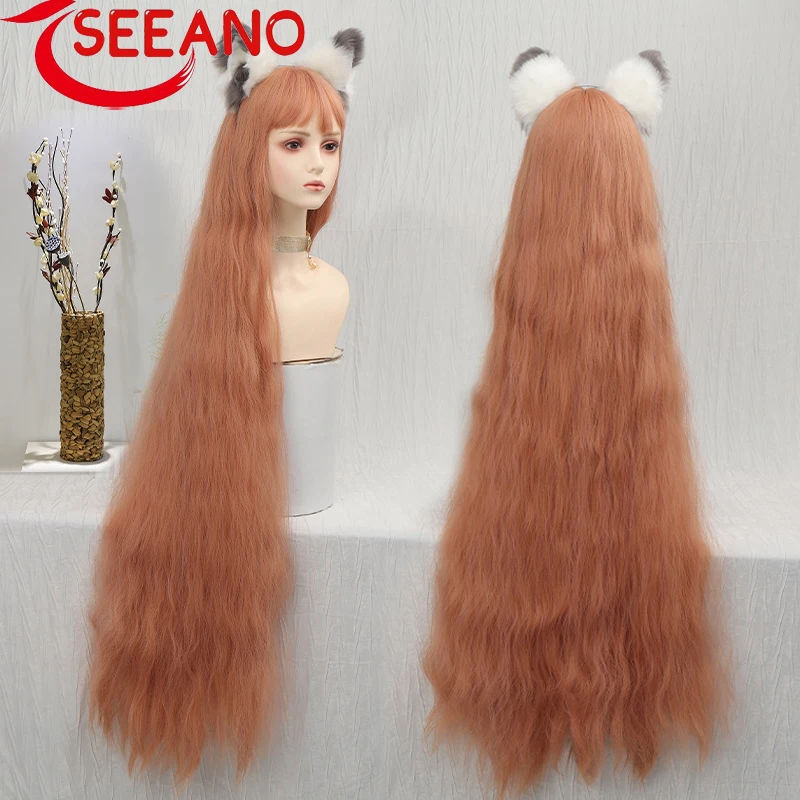 

SEEANO 120cm Synthetic Long Curly Cosplay Wig With Bangs Blonde Red White Pink Lolita Wig Women Halloween Cosplay Wigs Female