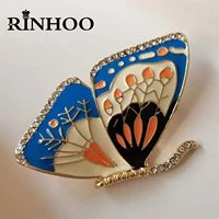 rinhoo vintage enamel butterfly brooch for women crystal imitation pearl animal insect butterfly lapel pin wedding badge jewelry