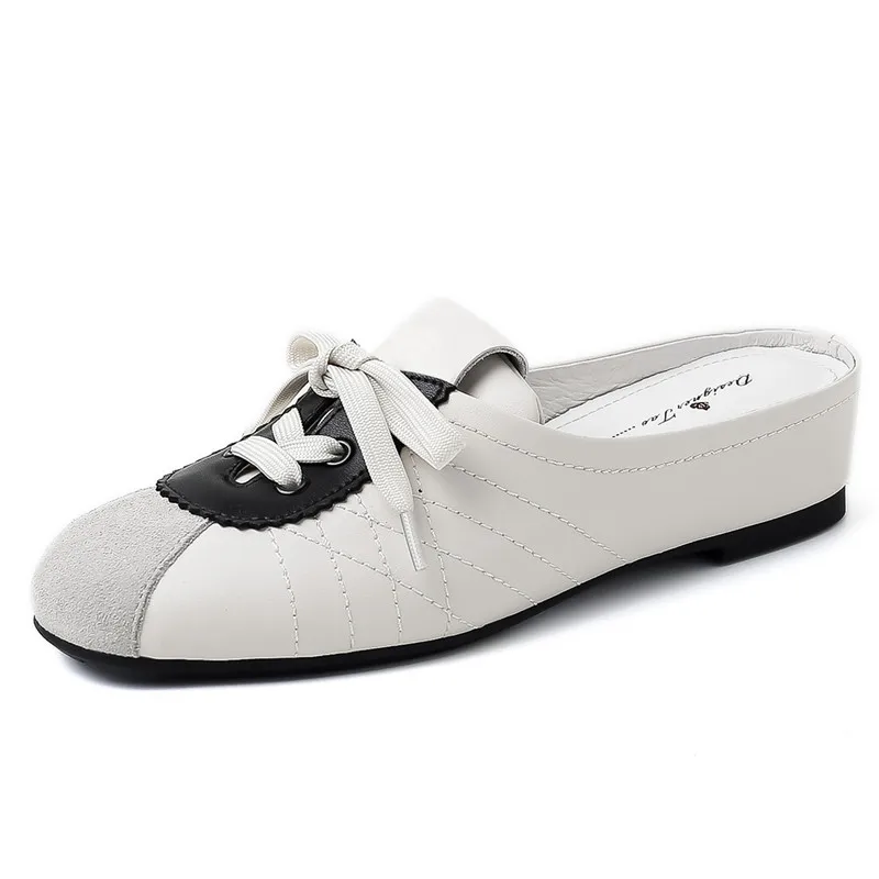 Летние новые женские туфли из натуральной кожи на плоской подошве с овчиной