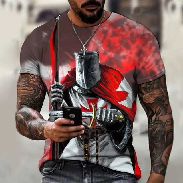 

American Street Fitness Sport 3D King War Knight Print Summer Breathable Short Sleeve Top Men's T-Shirtfashiondesign2Xs-6Xlretro