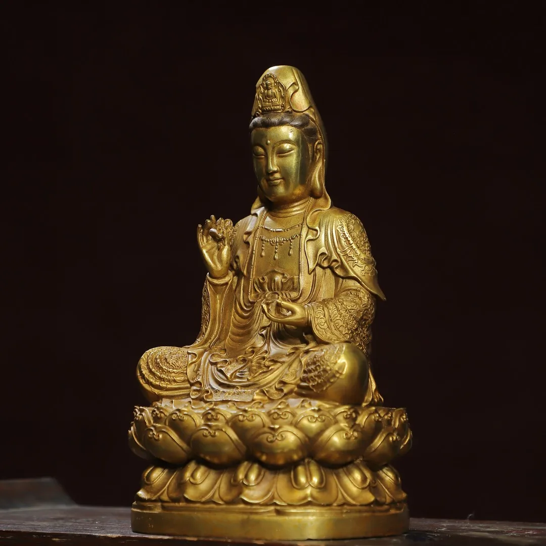 Домашнее поклонение религиозной статуи Будды с медной позолоченной статуей