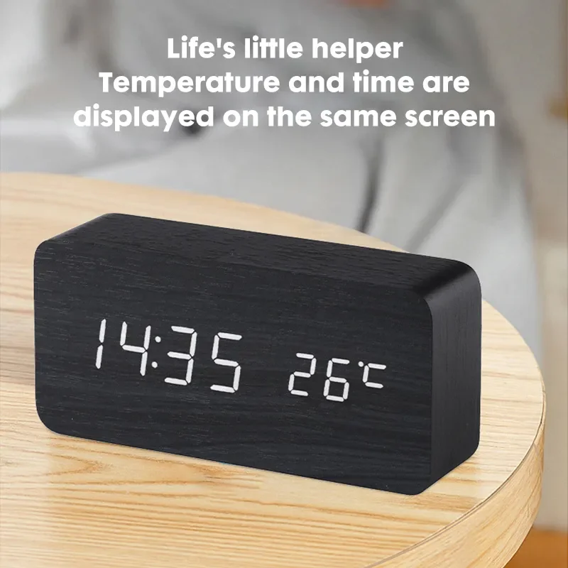 

NEW LED Wooden Alarm Clock Voice Control Digital Table Watch Temperature Display Wood Despertador Electronic USB/AAA Desktop Dec