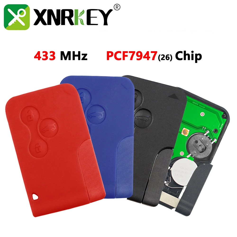 

XNRKEY 3 Button Remote Car Key PCF7926 Chip 433Mhz for Renault Megane Scenic 2003-2008 Auto Replacement Smart Card Key
