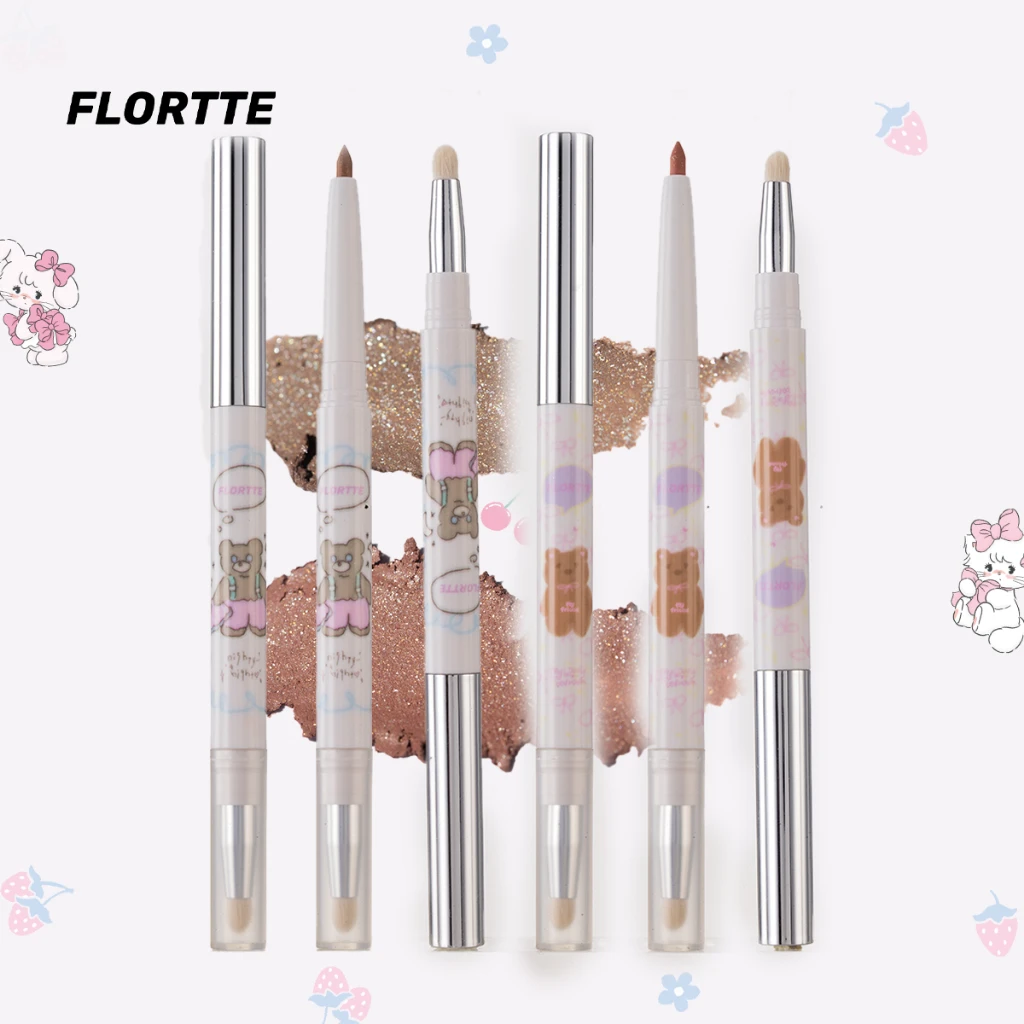 Двухсторонний карандаш для подводки FLORTTE с кисточкой оригинальная настоящая