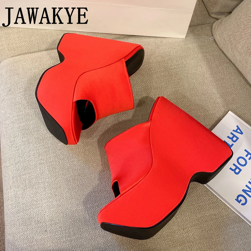 

Brand Runway Platform Wedges Silk Slippers Women 16 CM Heels High Quality Designer Ladies Fashion Slippers Women Shoes mujer