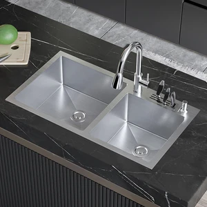 sus304 stainless steel large kitchen sink with knife holder handmade tank double bowl basin sink for kitchen fixture accessories free global shipping