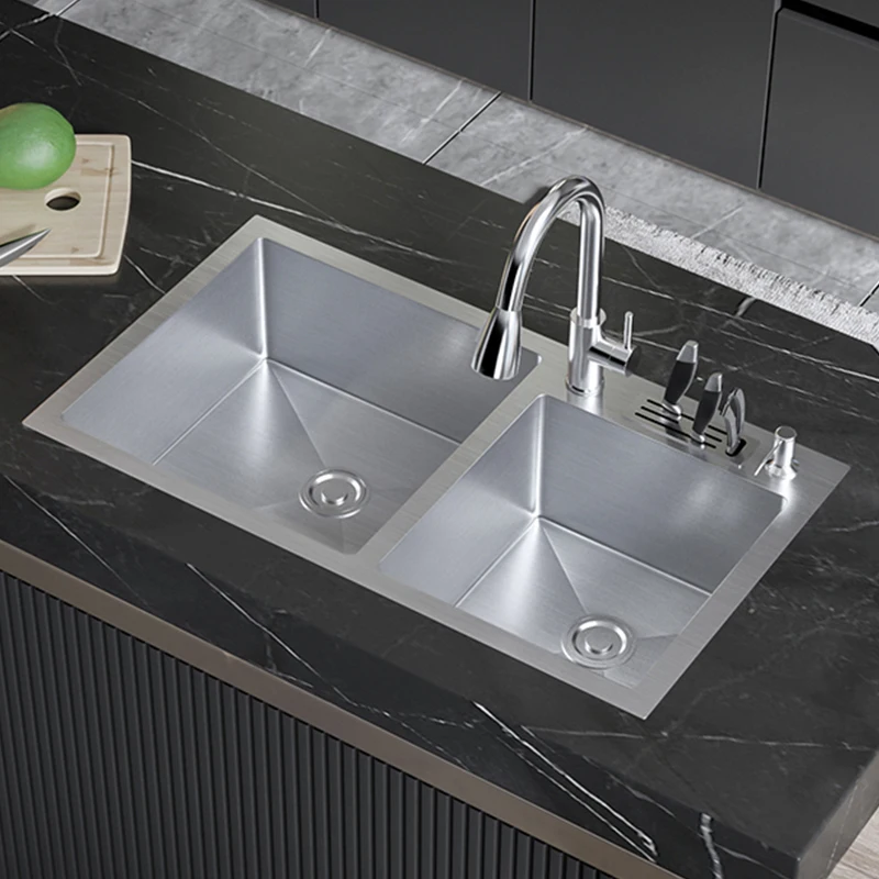 Большая кухонная раковина из нержавеющей стали SUS304 с держателем для ножей ручной