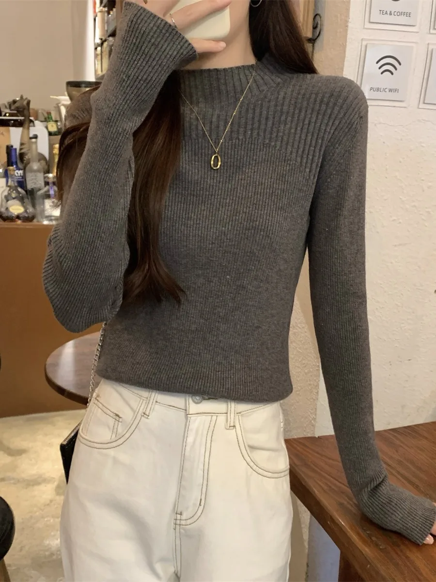 Облегающая трикотажная нижняя рубашка с высоким воротником и длинными рукавами