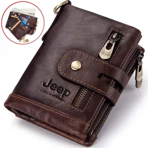 Genuine Leathe Men Wallet RFID Luxury Desig Bifold Short Wallets Male Hasp Vintage Purse Coin Pouch Multi-functional Card Pocket