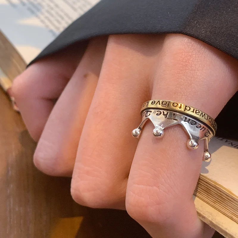 

Retro Atmospheric Niche Contrasting Color Crown Open Ring for Men and Women, with A Luxurious and Luxurious Feel for The Niche