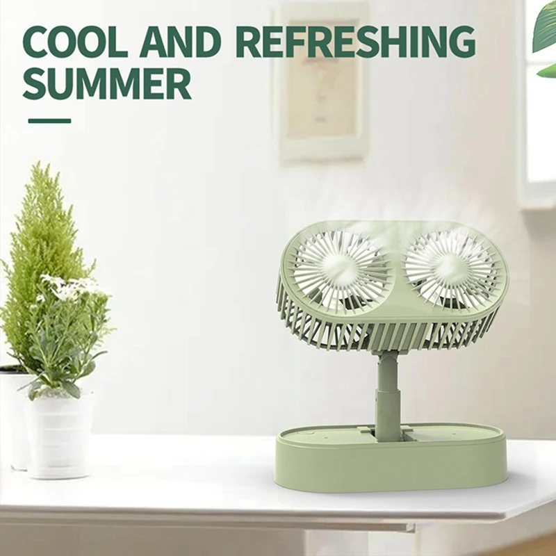 

All-Round Air Cooling Dual Head Fan Adjustable Low Noise 360 Degree Rotating Fan Desktop Folding Electric Fan