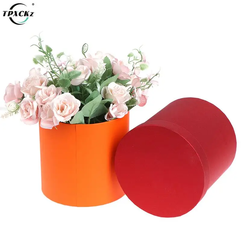 

Round Flower Presents Box Mini Paper Packing Case Lid Hug Bucket Vase Storage Boxes Party Gift Packaging Valentine's Day Decor