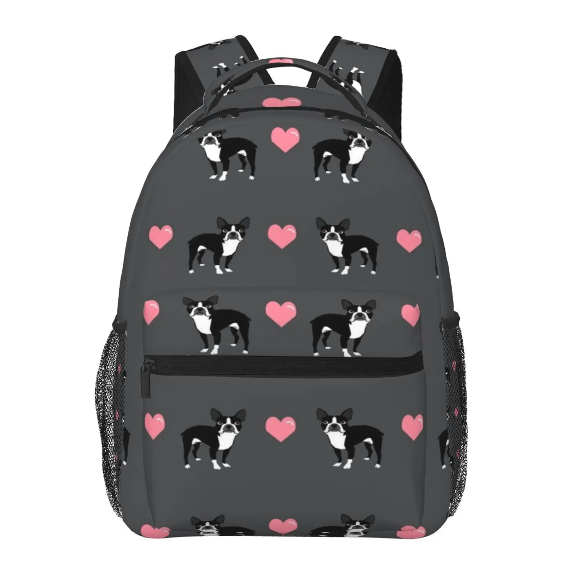 

Классический базовый холщовый школьный рюкзак Boston Terrier Love Hearts, повседневный рюкзак, офисный рюкзак для мужчин и женщин