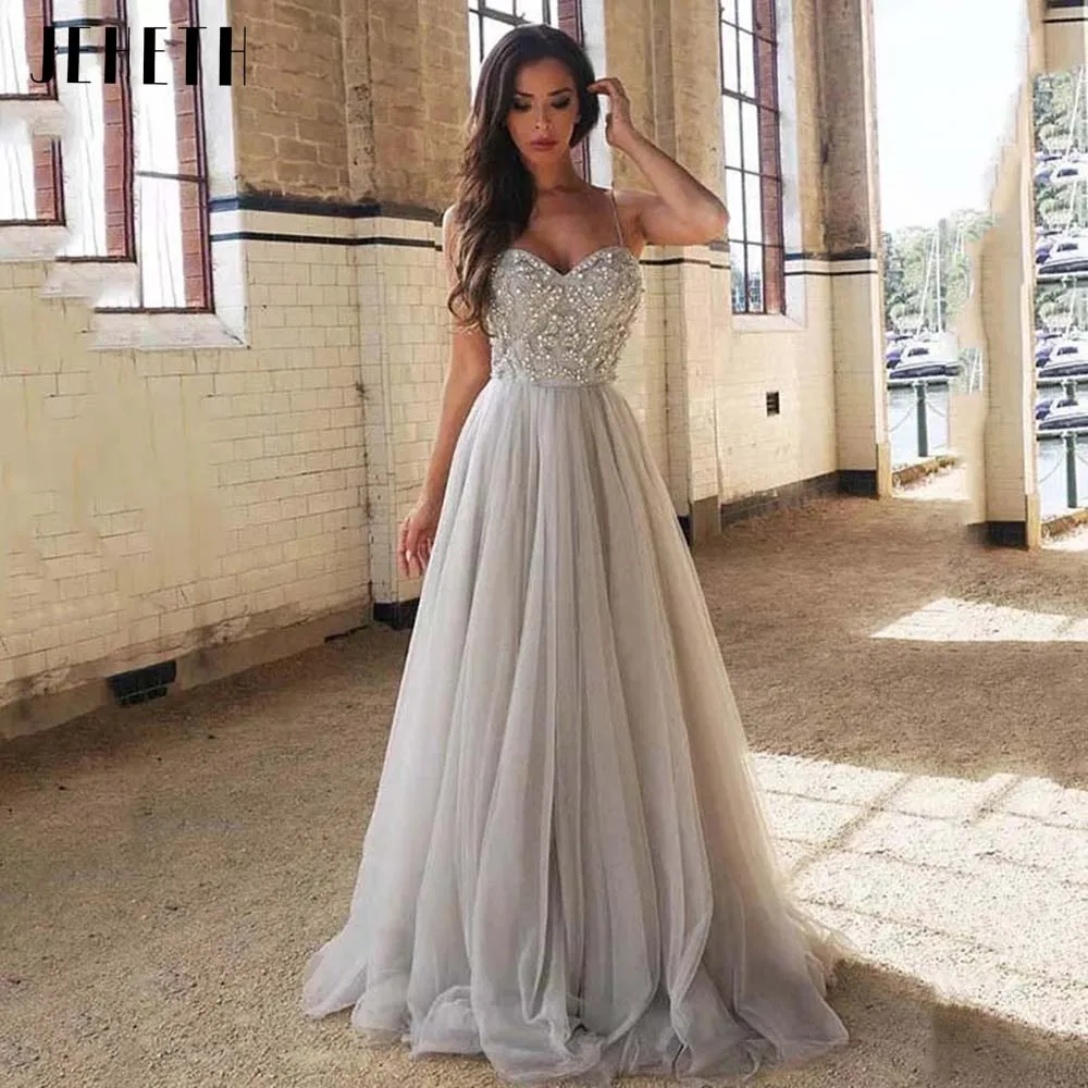 

JEHETH Spaghetti Straps Prom Dresses Sweetheart Sleeveless Zipper Back A-Line vestidos de fiesta elegantes para mujer 2023