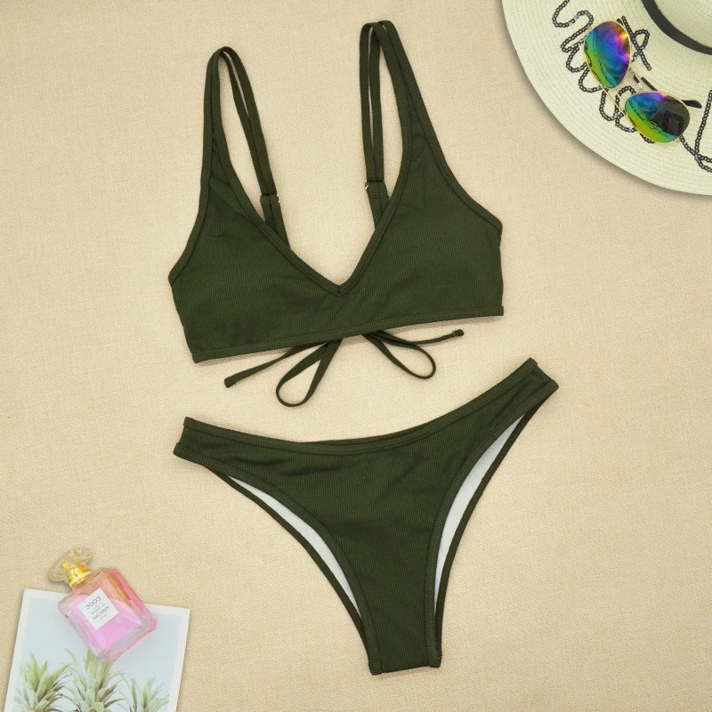 

Bikini low waist swimsuit women's push up swimsuit 2022 sexy V-neck bikini solid color Swimsuit Bikini suit beach suit