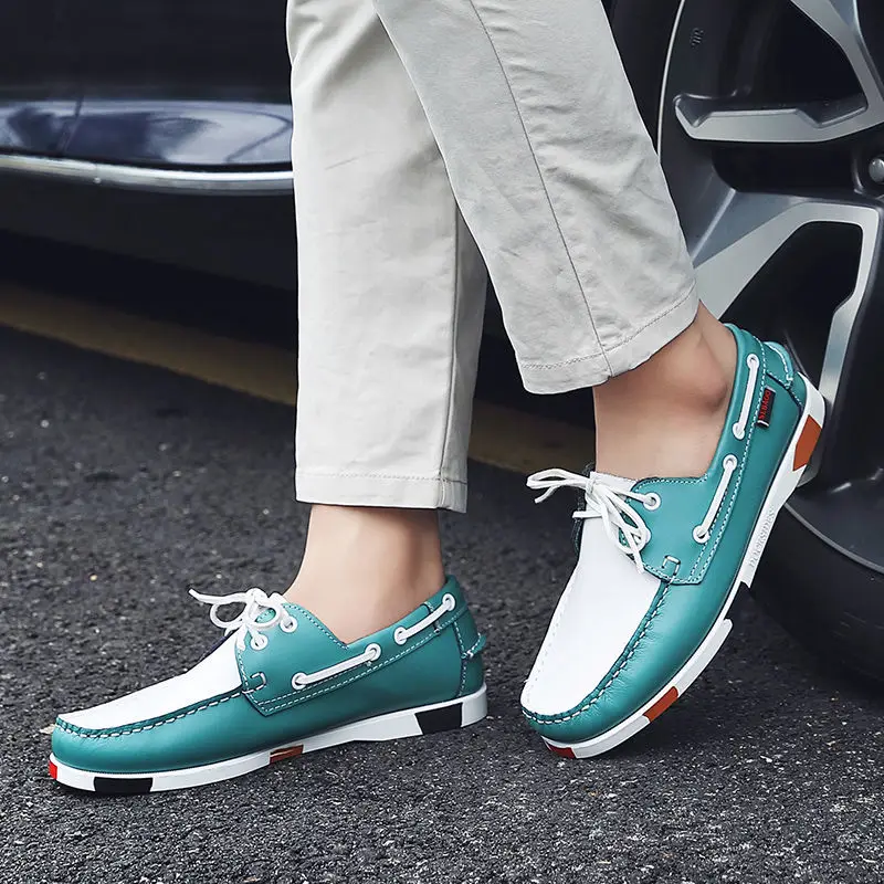 Hot Fashion Genuine Leather Boat Shoes Men Loafers Handmade Business Mocasines Casual Shoes Slip On Slippers Men's Driving Shoes