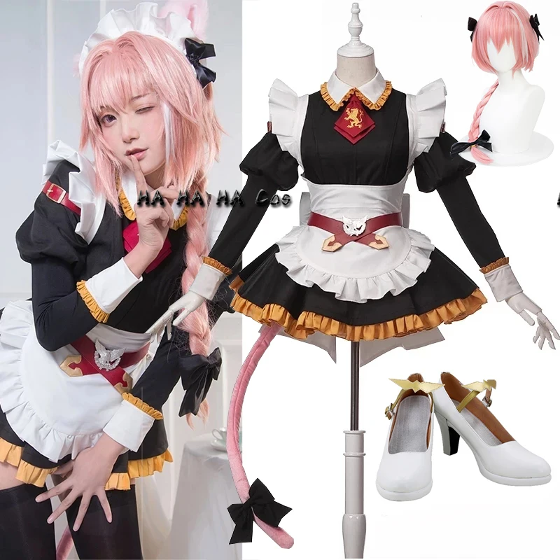 

Fate/Grand Order Fate Apocrypha Rider Astolfo Anime Cosplay JK School Uniform Sailor Suit Women Fancy Outfit Halloween Wig Shoes