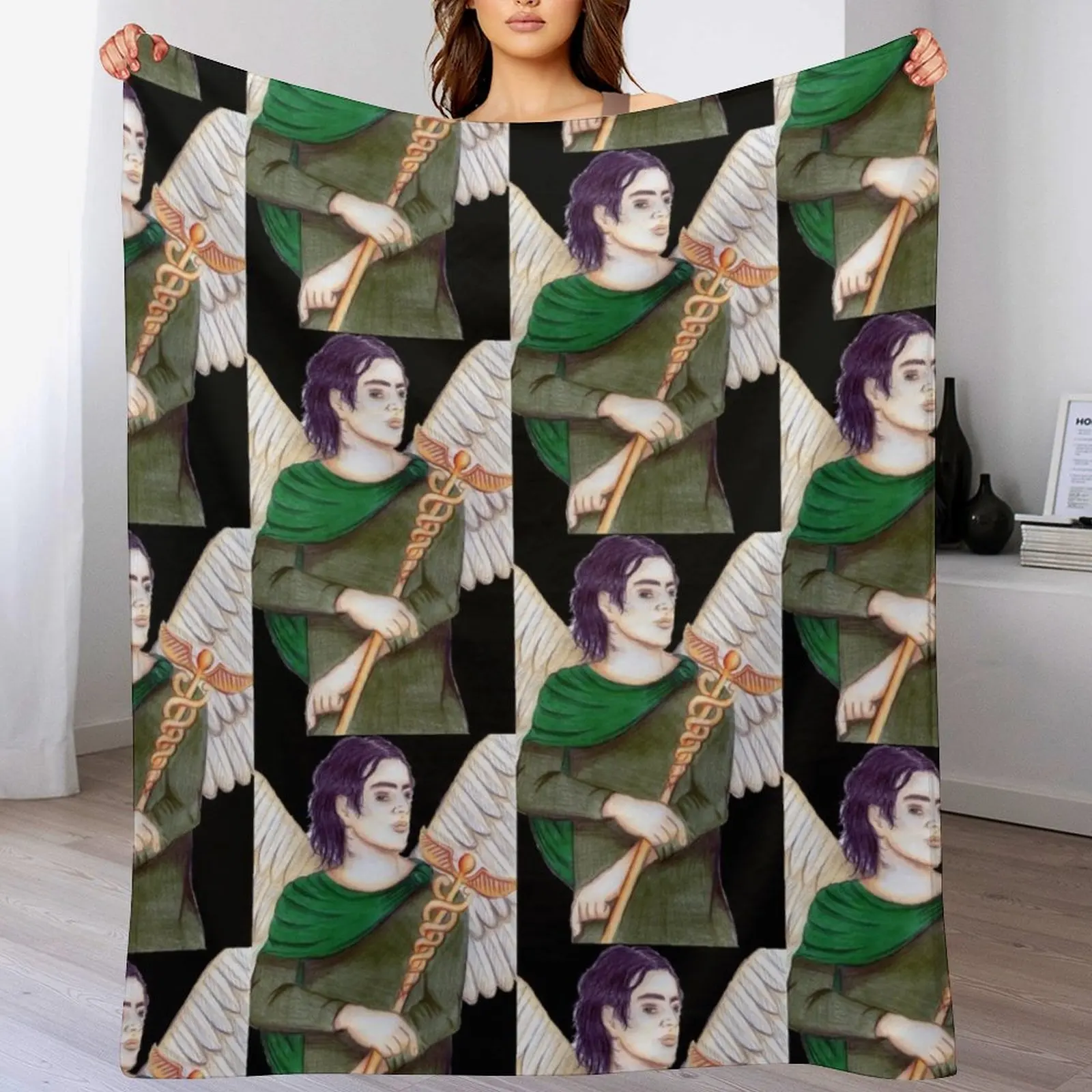 Архангел Рафаэль исцелитель - черное одеяло одеяла украшения для диванов