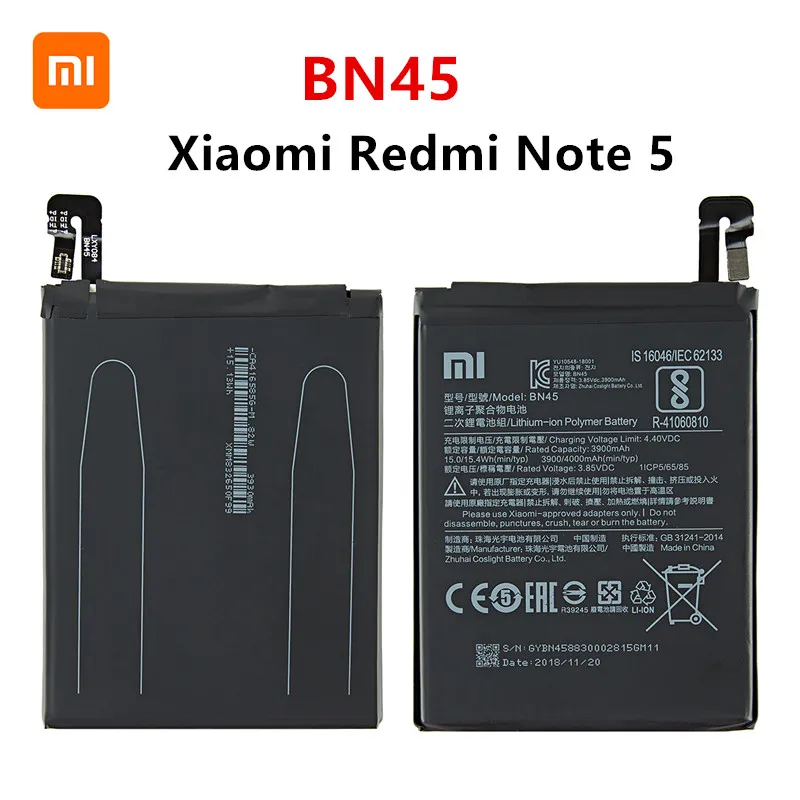 Фото Оригинальный аккумулятор Xiao mi 100% BN45 4000 мАч для Xiaomi Redmi Note 5 Note5 высококачественные