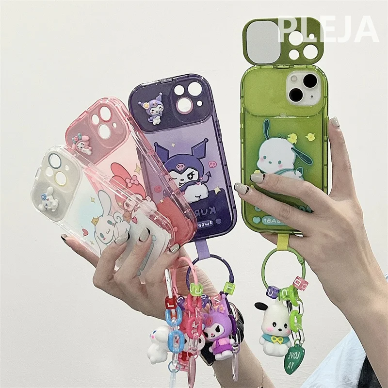 

Cute Animal Dog Pendant Flip Mirror Phone Case For iPhone 14 Plus 11 12 13 Pro Max Soft Cover Cartoon Silicone Cases For 14 Pro