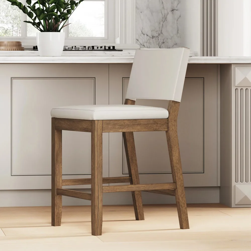 

Nathan James Linus Modern Upholstered Counter Height Bar Stool with Back and Solid Rubberwood Legs in a Wire-Brushed Br