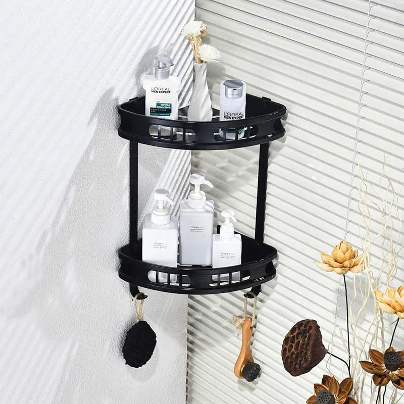 

Aluminum Yahei Bathroom Storage Rack Bathroom Tray Bathroom Corner Rack Pendant Black Triangular Aluminum Plate Accessories