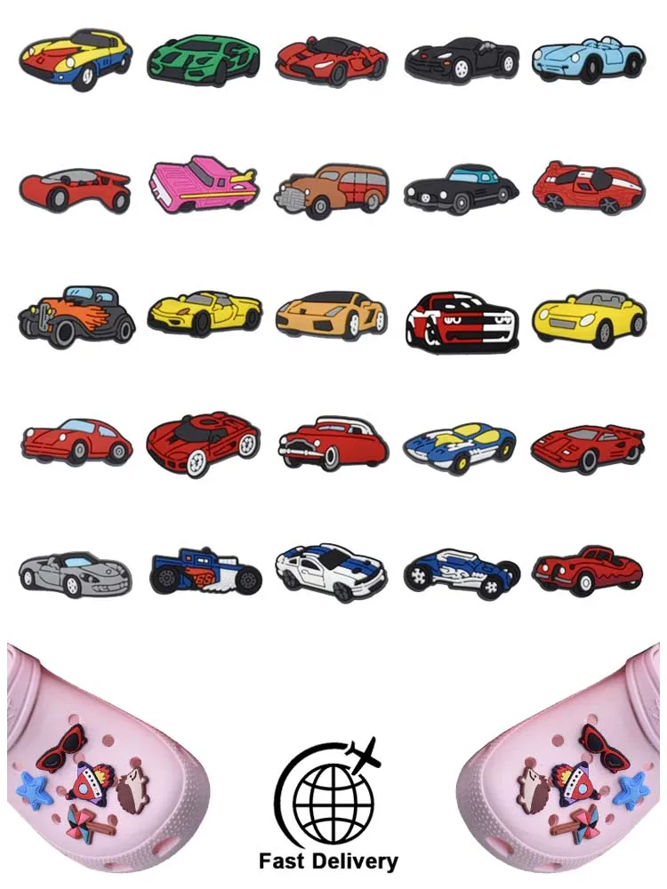 

1Pcs PVC Racing Car for Croc Charm DIY Shoes Accessories Badge Women Clogs Buckle Kids Pins Boy Decoration Jeans Dropshipping
