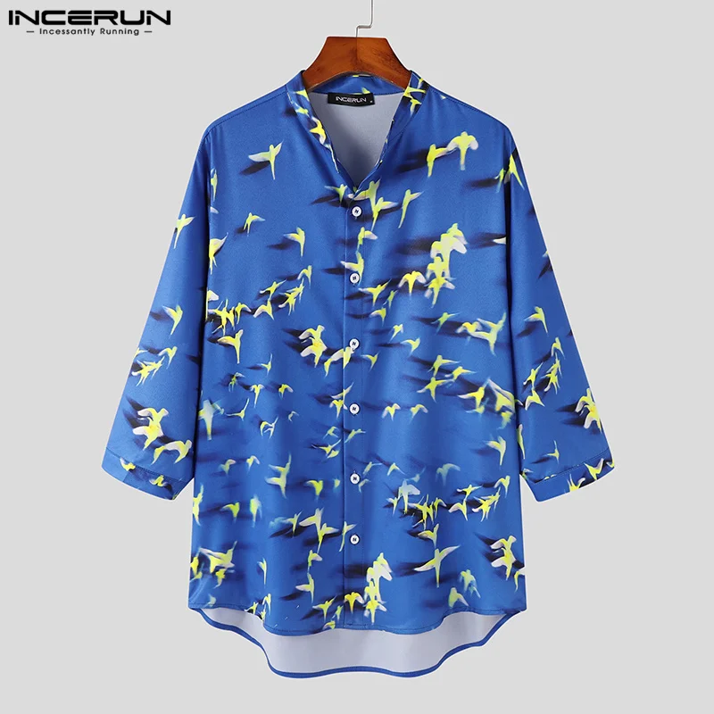 

INCERUN Tops 2023 American Style Handsome Mens Fashion Printed Pattern Blouse Casual Vacation Male Hot Sale Buttons Shirts S-5XL