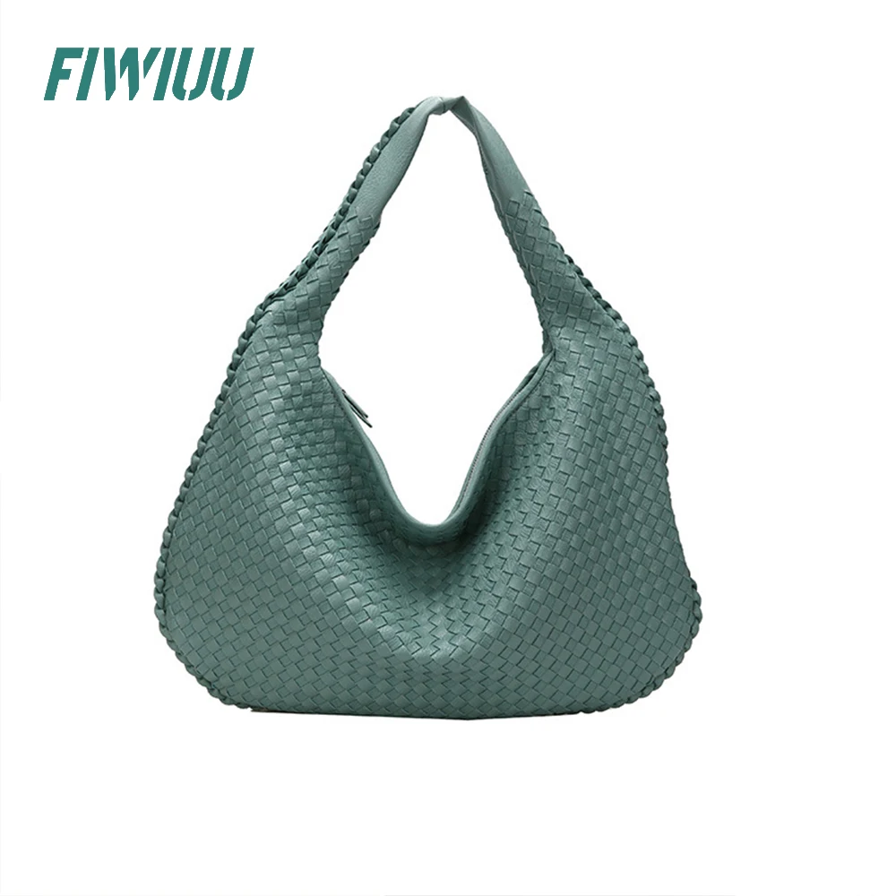 FIWIUU Woven Hobo Women Top-handle Shoulder Bags Knitting Large Capacity Shopping Dumplings Bag Casual Underarm Handbags Purses