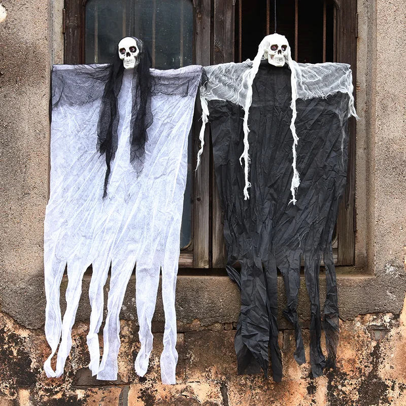 

2023 Halloween Decoration Door Hanging Horror Ghost Skull Pendants Gauze Skull Skeleton for Haunted House Bar Horro Props Decor