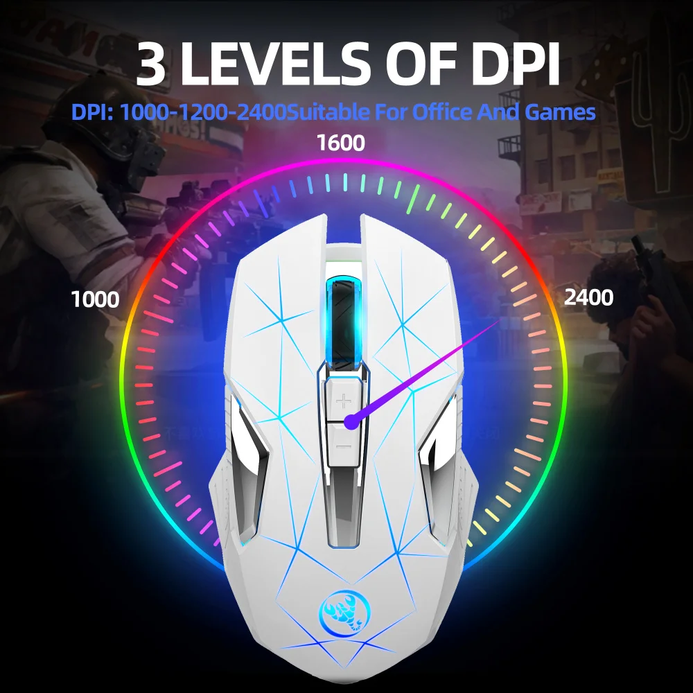 Фото Горячая Распродажа HXSJ T300 2,4G 600 мАч перезаряжаемая цветная RGB компьютерная мышь для ноутбука 7 кнопок оптическая Беспроводная игровая мышь для ноутбука №5
