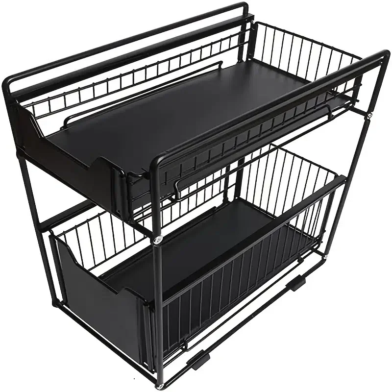 

1pc Stackable Under Sink Cabinet Kitchen Shelves With Sliding Storage Drawers Pull Out Cabinet Spice Racks Sliding Kitchen Count