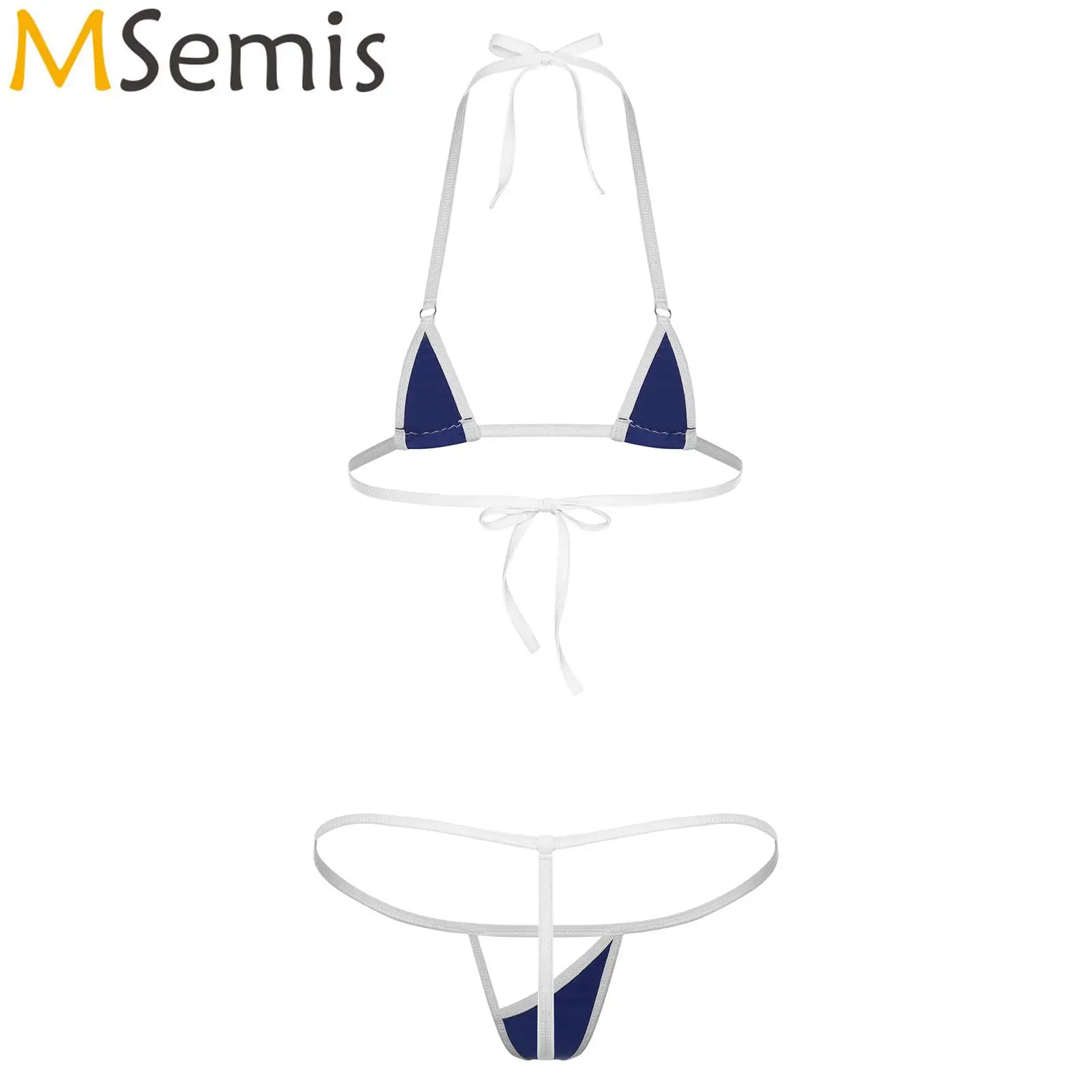 

Womens Bikini Swimsuit Trendy Micro Bikini Set Bathing Suit Swimwear Self-tie Halter Bra Top Low Rise Hollow Out G-string