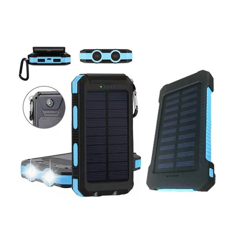 

1pc 20000mah Solar Power Bank Dual USB Phone Fast Charging Embedded Compass Waterproof Monocrystalline Silicon Solar Panels