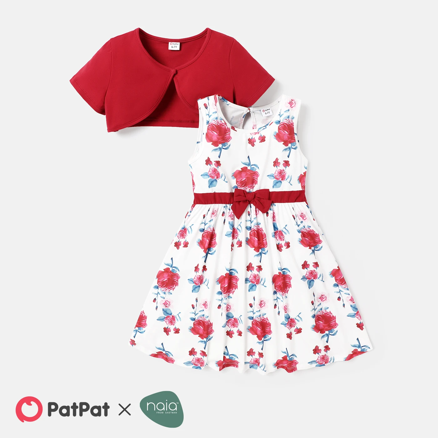 

PatPat Kid Girl Faux-two Floral Print Belted Short-sleeve Dress