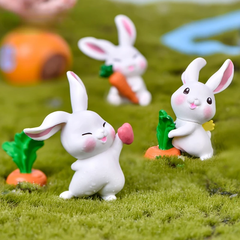 

5/6/7Pcs Rabbit Easter Figurine Micro Landscape Miniature Fairy Garden Ornament Cute Bunny Miniatures Kawaii Accessories
