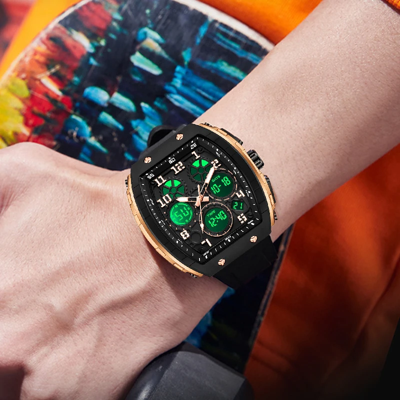 Мужские наручные часы с двойным дисплеем кварцевые хронографом и силиконовым