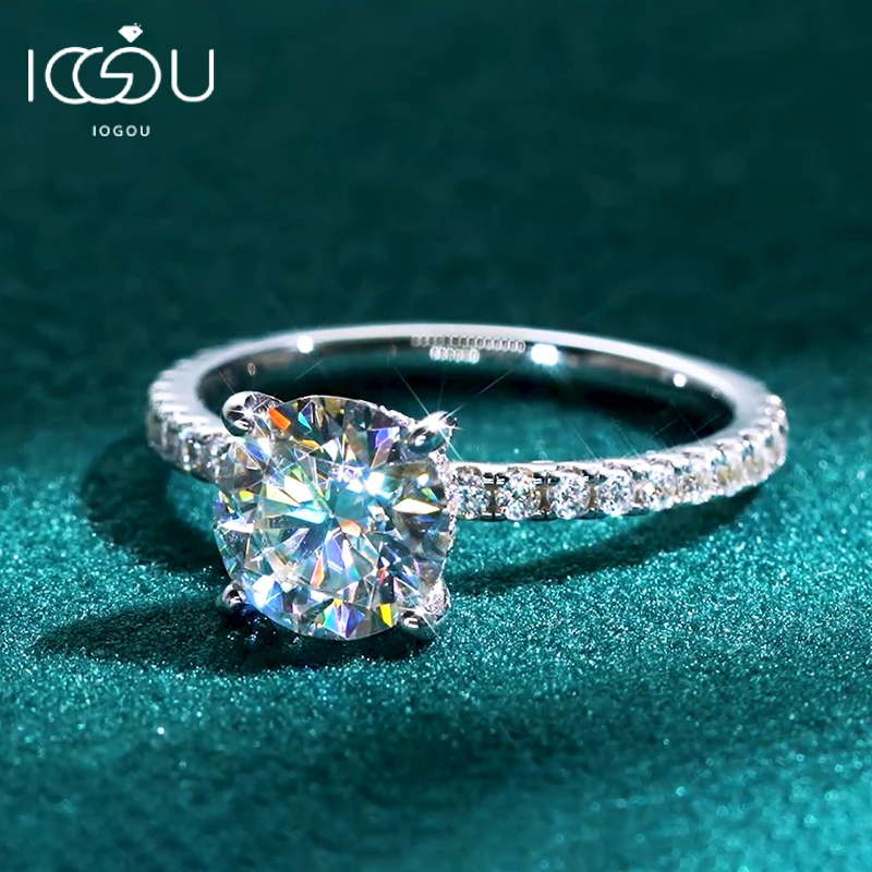 IOGOU 8 мм D2.00CT круглое обручальное кольцо с муассанитом и бриллиантом для женщин