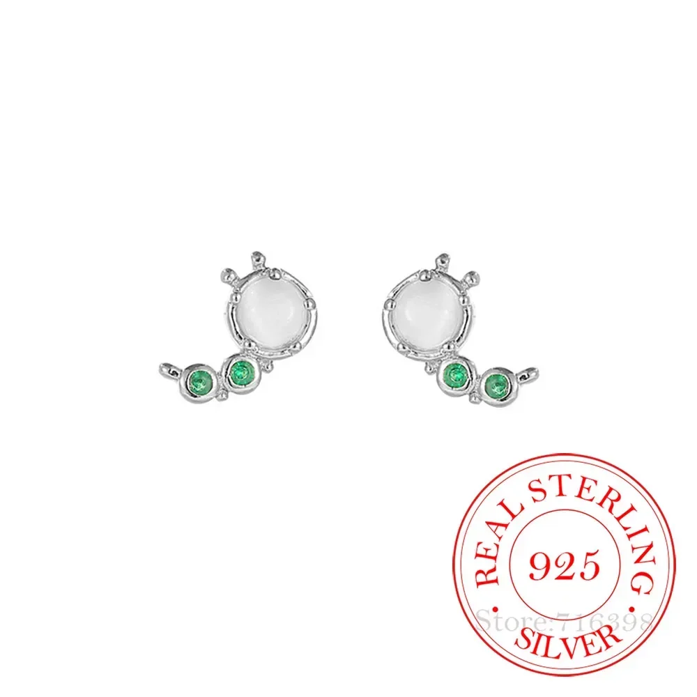 Настоящее серебро 925 пробы с кристаллами гусеницы и опалом серьги-гвоздики для