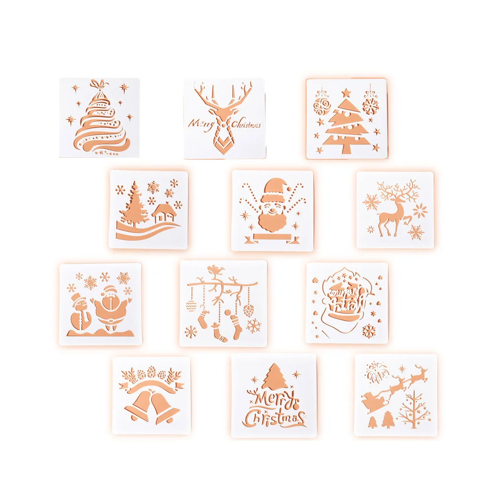 

12pcs Christmas Drawing Stencils Set On on Wood Reusable Craft Drawing Painting Template Xmas Stencils Journal