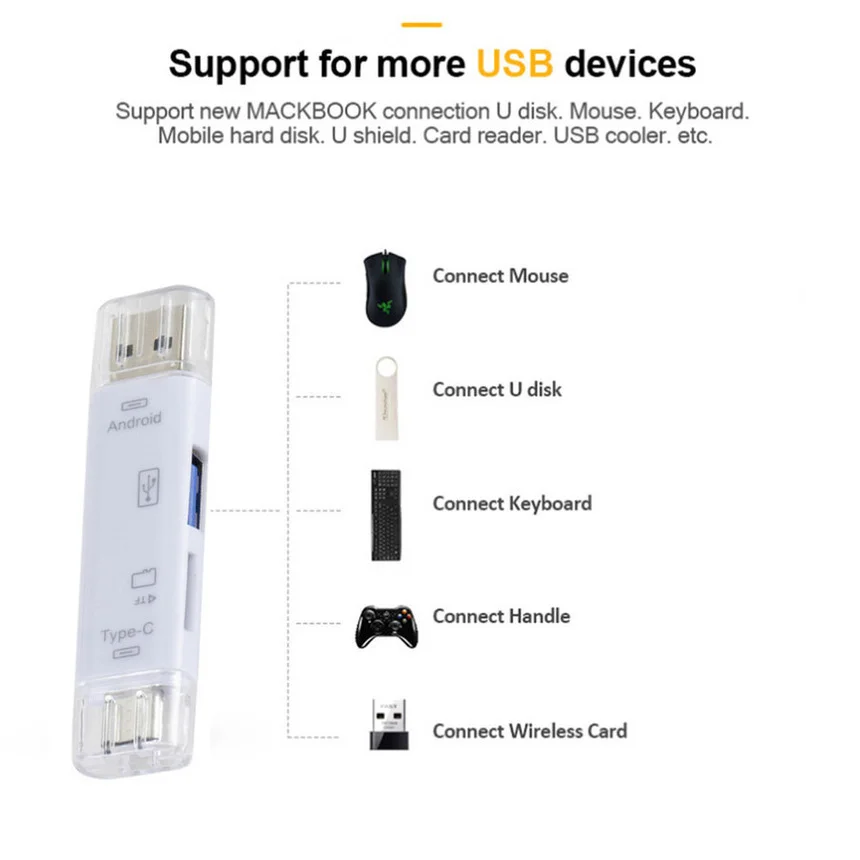 5 в 1 Многофункциональный Usb 3.0 Type C/Usb /Micro Usb/Tf кардридер |