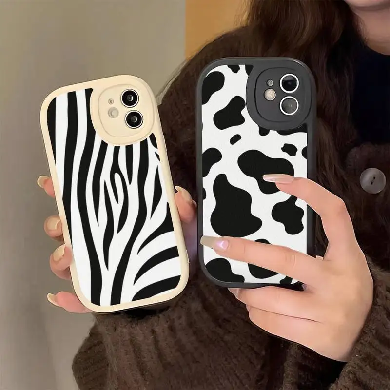 

Milk Cow Zebra Strip Phone Case Hard Leather Phone Case for iPhone 13 12 Mini 11 14 Pro Max Xs X Xr 7 8 Plus 6 6s Se Cover