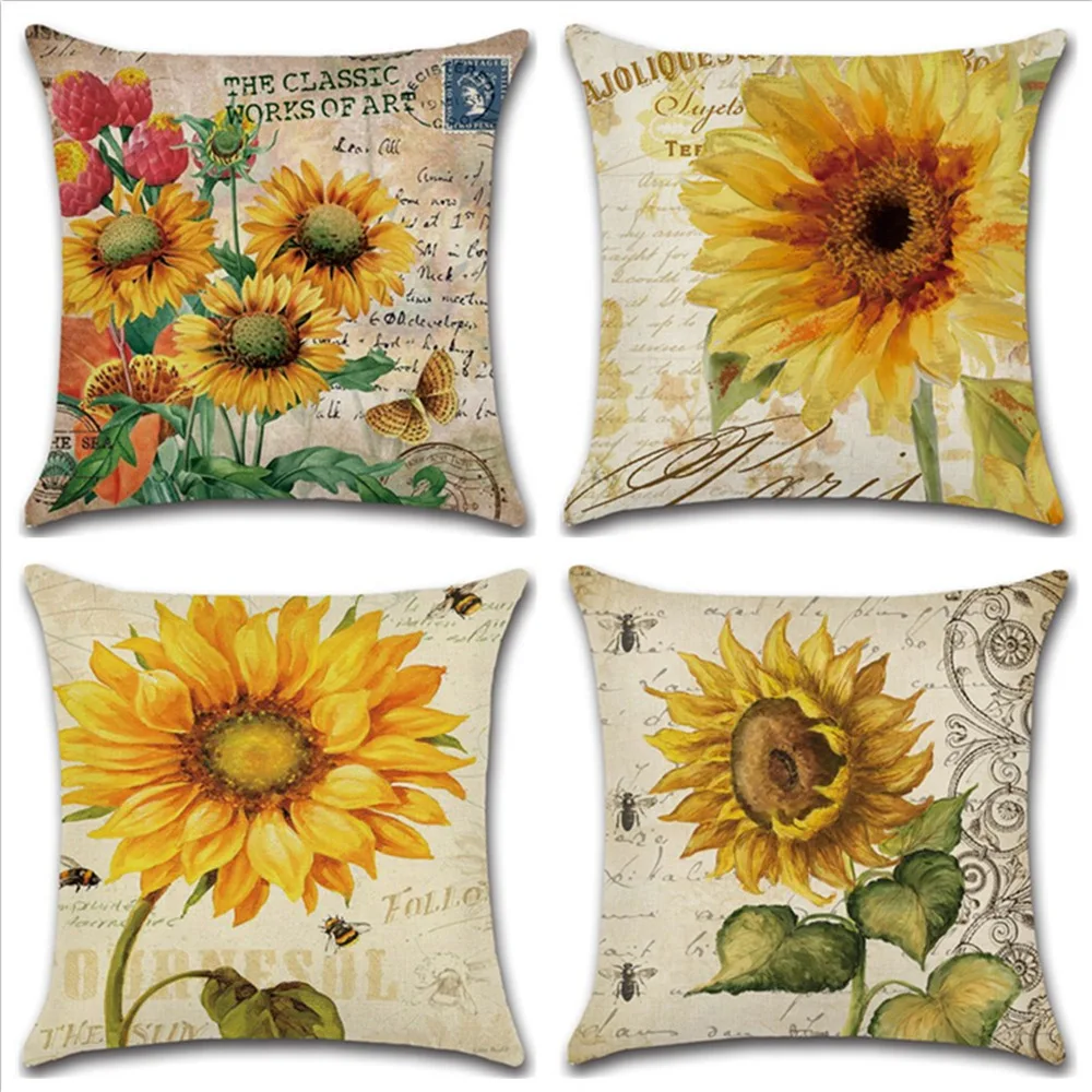 

Sunflower Printed Cotton Linen Cushion Cover Floral Pillow Cover Sofa Living Room Decorative Pillow Cushion Cover Sofa CoverDIY