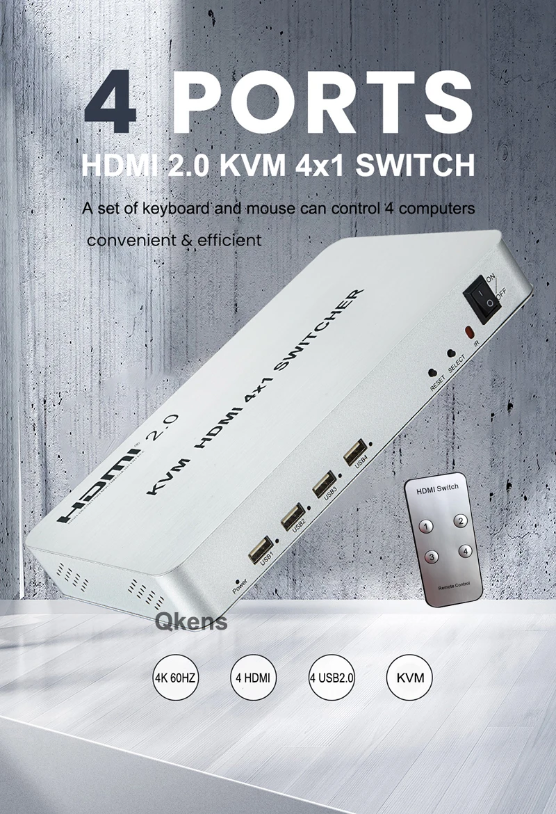 Фото 4K 60 Гц 3D HDMI 2.0 KVM-переключатель 4X1 USB KVM-переключатель подходит для 4 ПК Мышь Клавиатура Экран Зеркало 4 в 1 выход Компьютер ПК к ТВ-монитора №3