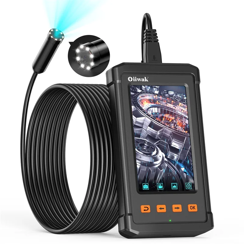 

Oiiwak 5MP Autofocus Industrial Endoscope 14mm Lens 4.3˝ IPS Screen Sewer Borescope Inspection Camera lights bulit-in Battery