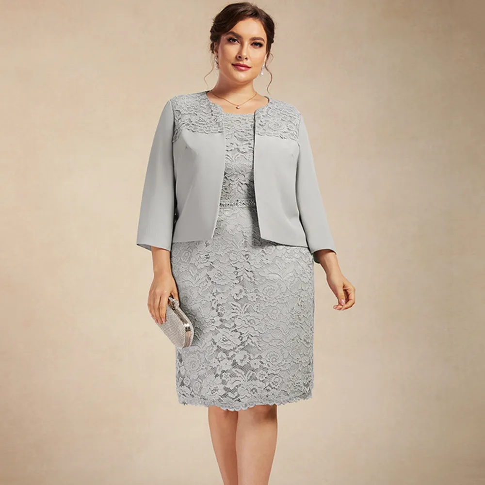 

Платье для матери невесты, с жакетом и круглым вырезом, до колена