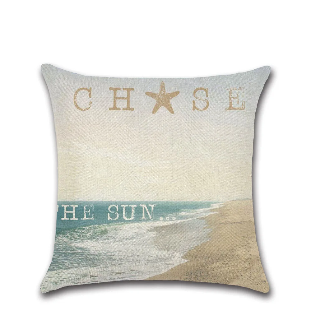 

Beach Theme Series Linen Cushion Cover Decorative Sea Beach Landscape Pillowcase 45*45cm Throw Pillow Case Funda Cojines 45x45