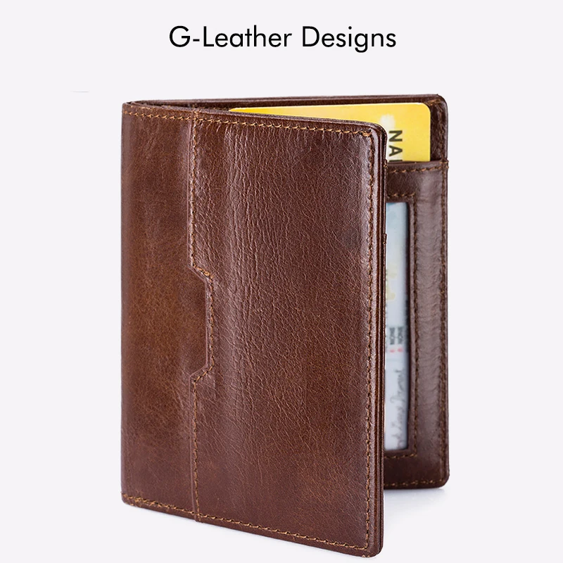 RFID Blocking Genuine Leather Men's Short Wallet Oil Wax Skin Bifold Purse Credit Card Wallet Money Bag Vintage Style