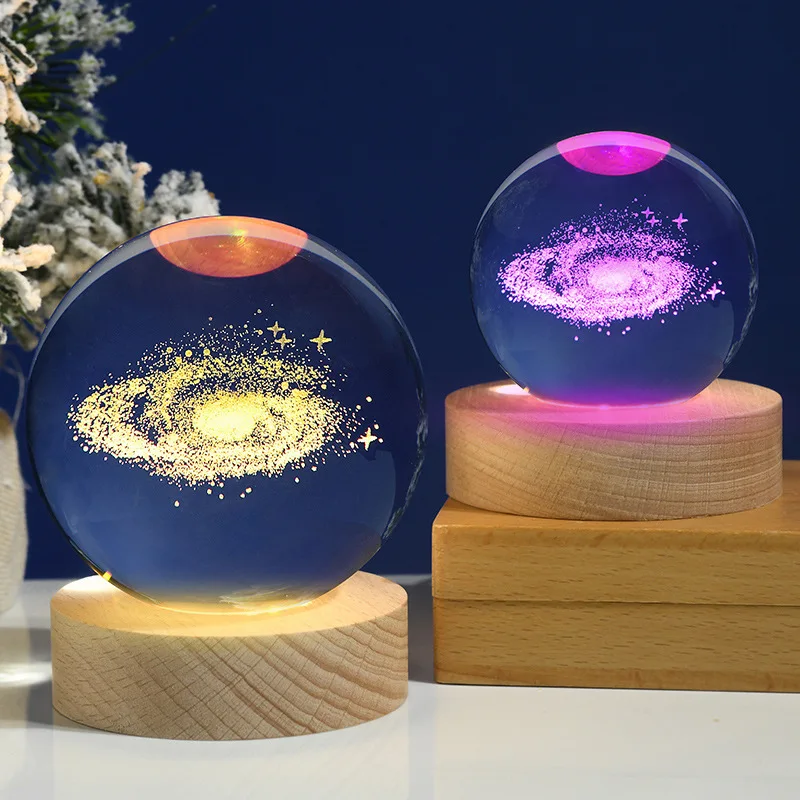 

60/80mm Crystal Astronaut Planet Night Lights Globe 3D Laser Engraved Solar System Ball Cute LED Light Base Astronomy Gifts